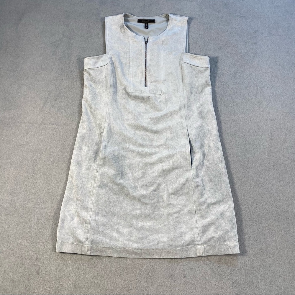 BCBGMaxAzria Women’s Light Gray Suede Mini Dress, 1/4 zipper, lined, size S